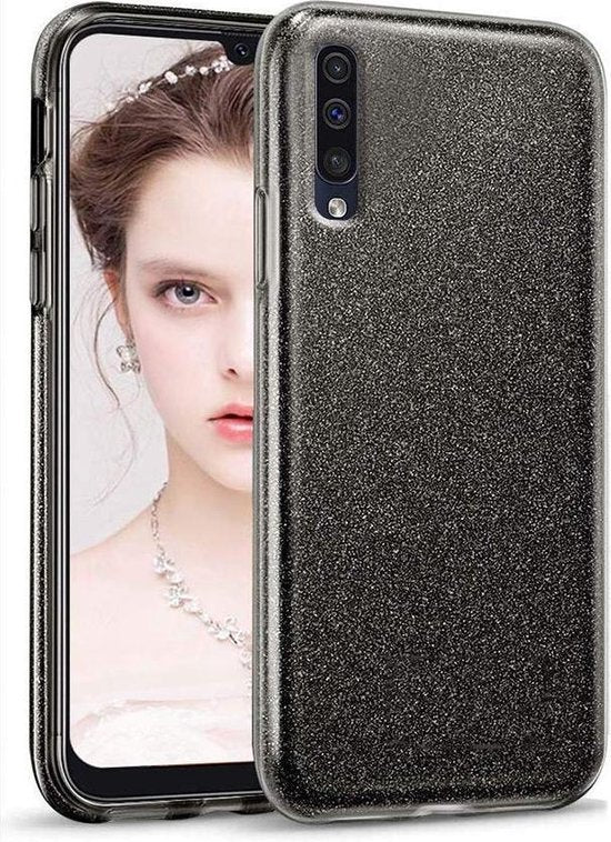 Samsung Galaxy A30 Hoesjes – Siliconen TPU Backcover – Glitter BlingBling – Schokbestendig – Zwart-Ilumina Benelux