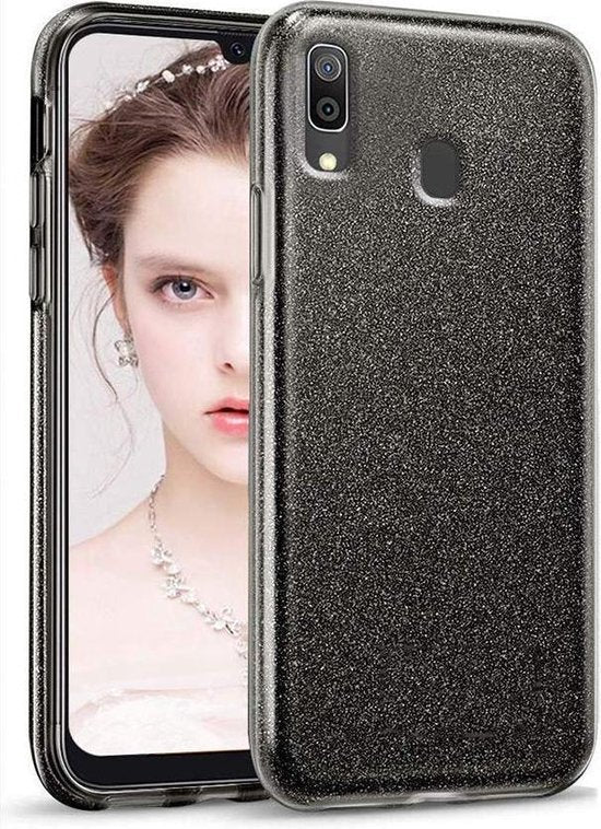 Samsung Galaxy A10S Hoesjes – Siliconen TPU Backcover – Glitter Bling – Schokbestendig – Zwart-Ilumina Benelux