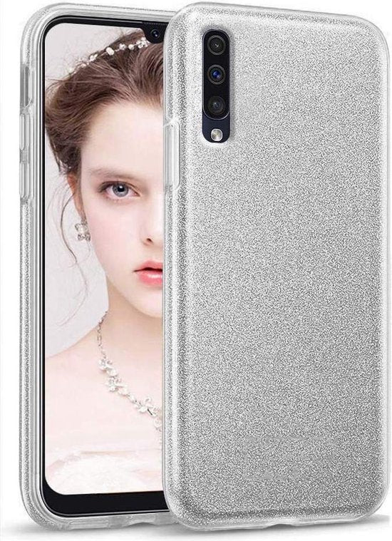 Samsung Galaxy A70S Hoesjes – Siliconen TPU Backcover – Glitters BlingBling – Zilver-Ilumina Benelux