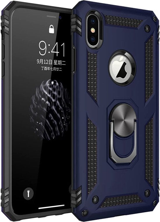 iPhone XR Hoesjes – Anti-Shock Hybride Ring Armor Backcover – Schokbestendig – Blauw-Ilumina Benelux