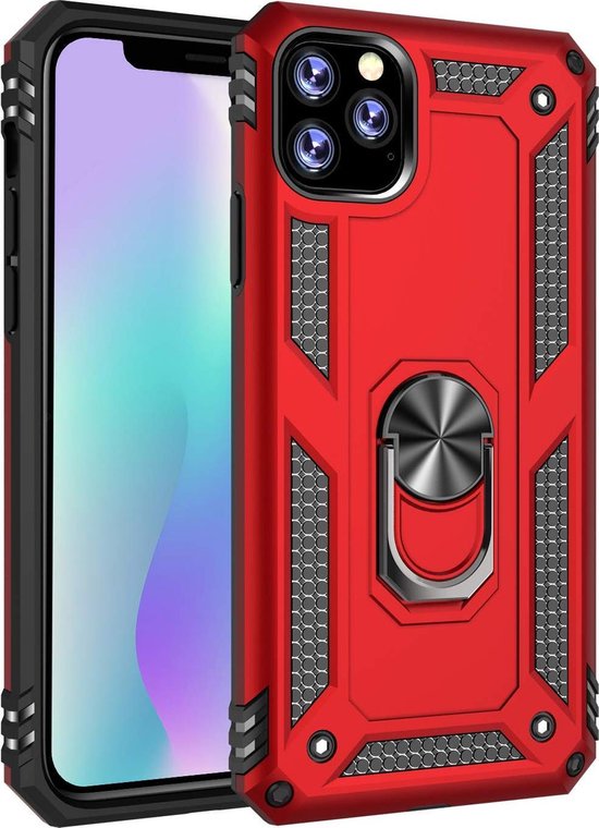 iPhone 11 Pro Max Hoesjes – Rugged Backcover met Kickstand Ring – Schokbestendig – Rood-Ilumina Benelux