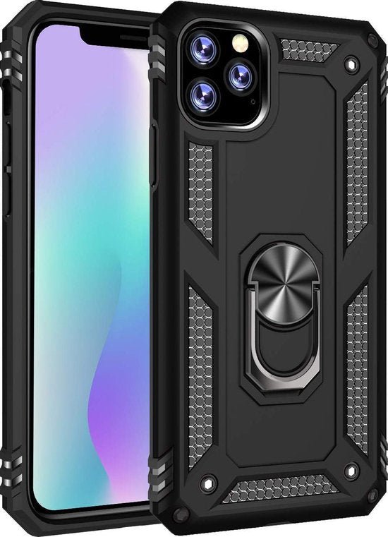 iPhone 12 Hoesjes – Anti-Shock Hybride Ring Armor Backcover – Schokbestendig – Zwart-Ilumina Benelux