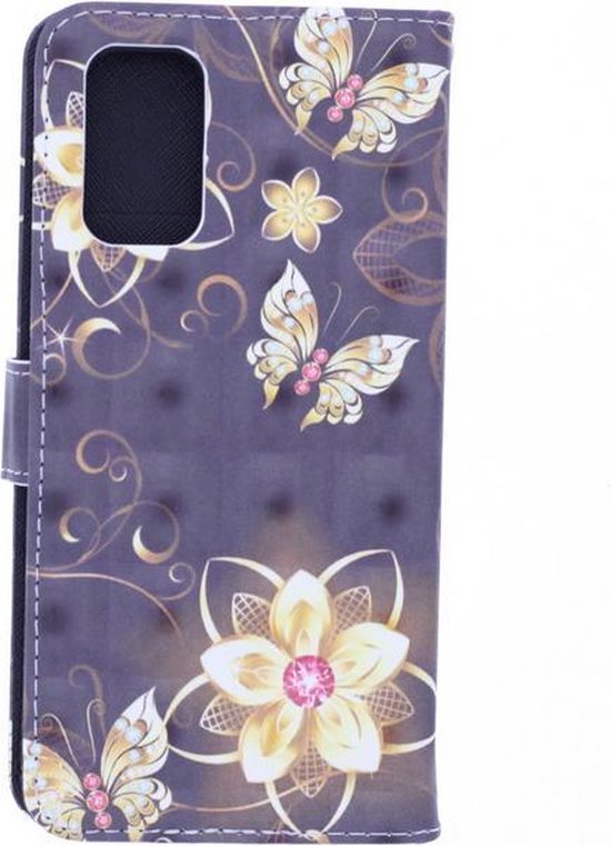 Samsung Galaxy A02s Hoesjes – Bookcase – 3D Print – Butterflies & Flowers – Multicolor-Ilumina Benelux