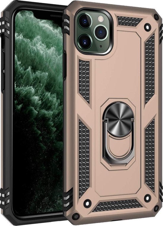 iPhone 11 Pro Hoesjes – Anti-Shock Hybrid Backcover – Ringhouder Armor – Schokbestendig – Goud-Ilumina Benelux