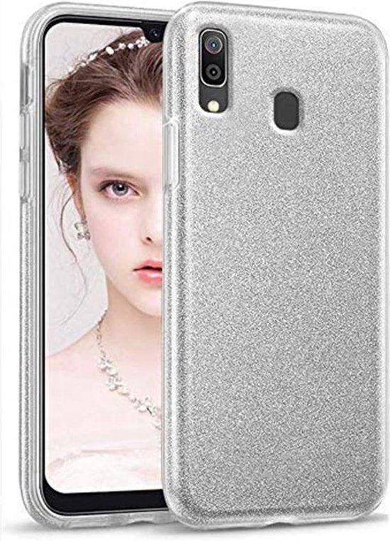 Samsung Galaxy A20S Hoesjes – Siliconen TPU Backcover – Glitter BlingBling – Zilver-Ilumina Benelux