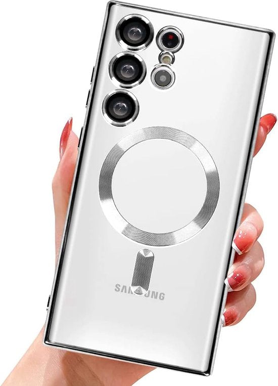 Samsung Galaxy S23 Ultra Hoesjes – Magnetische MagSafe Backcover – TPU – Camerabescherming – Zilver-Ilumina Benelux