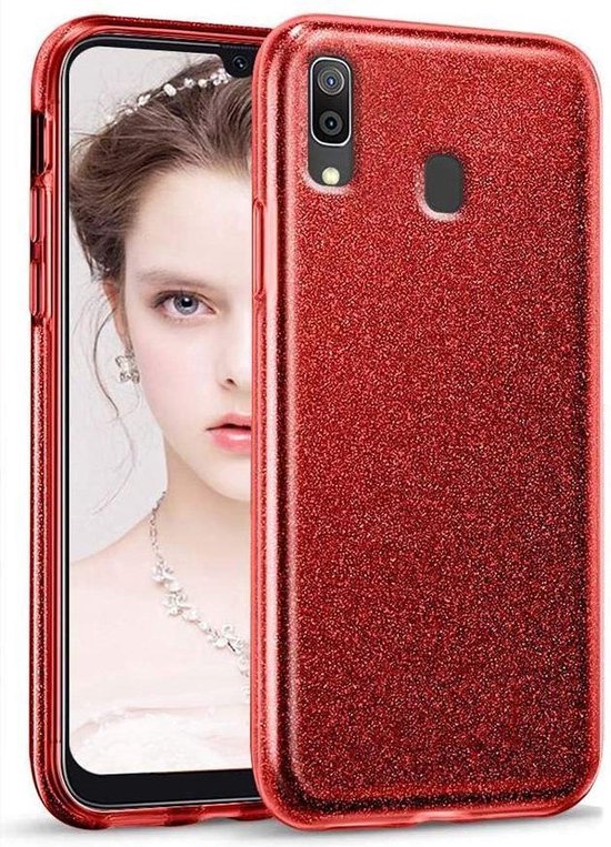 Samsung Galaxy A20S Hoesjes – Siliconen TPU Backcover – Glitter BlingBling – Rood-Ilumina Benelux