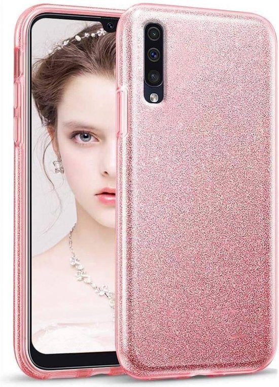 Samsung Galaxy A30S Hoesjes – Siliconen TPU Backcover – Glitter BlingBling – Lichtroze