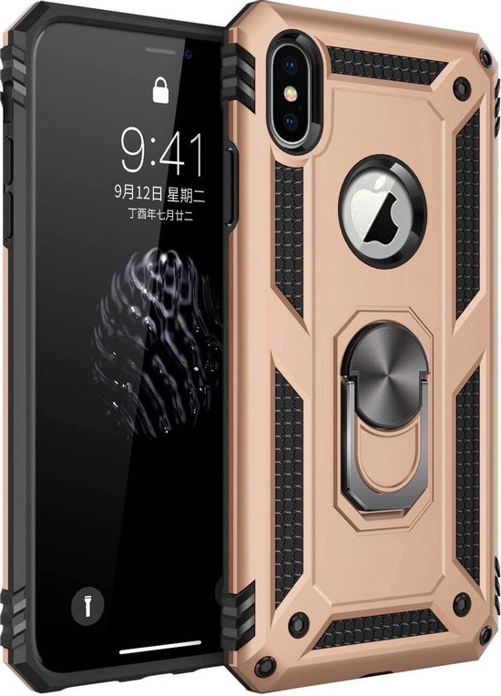 iPhone XS Max Hoesjes – Hybride Ring Armor Backcover – Schokbestendig – Goud-Ilumina Benelux