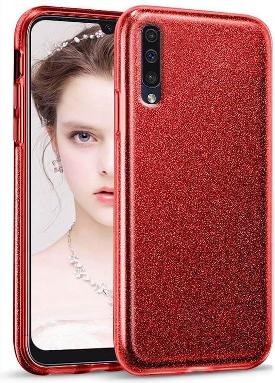 Samsung Galaxy A50S Hoesjes – Siliconen TPU Backcover – Glitter BlingBling Cover – Rood-Ilumina Benelux
