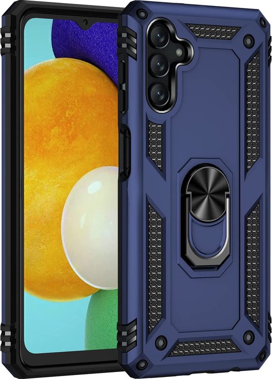 Samsung Galaxy A13 5G / A04s Hoesjes – Anti-Shock Hybride Backcover – Ringhouder – Armor Bescherming – Blauw-Ilumina Benelux