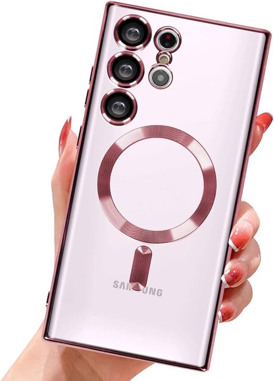 Samsung Galaxy S23 Ultra Hoesjes – Magnetische MagSafe Backcover – TPU – Camerabescherming – Roze-Ilumina Benelux