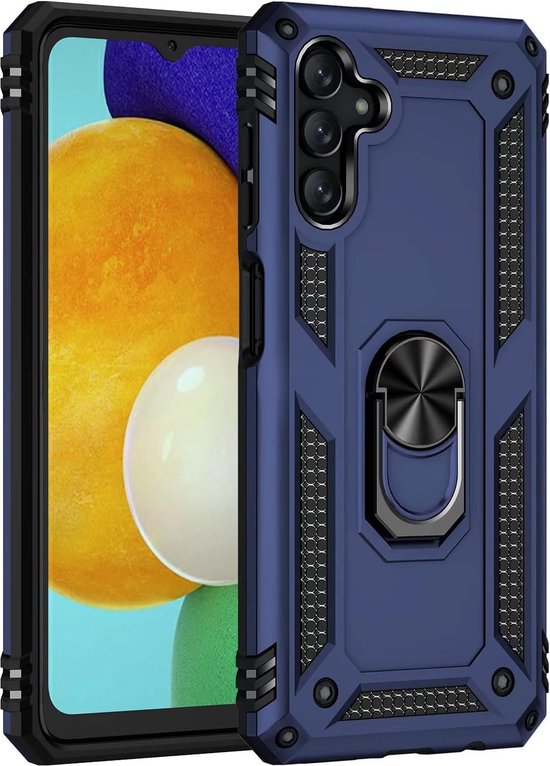 Samsung Galaxy A34 Hoesjes – Anti-Shock Hybride Backcover – Ringhouder – Armor Bescherming – Blauw
