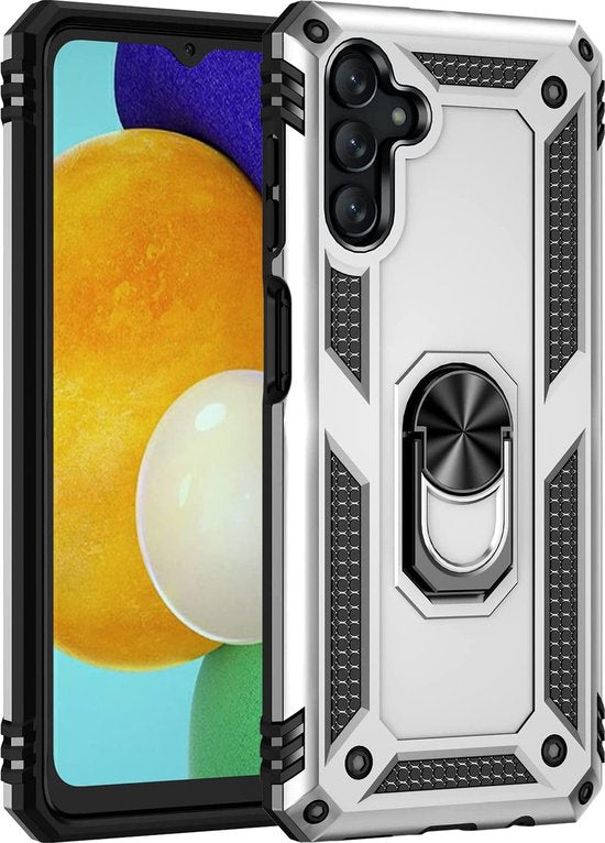 Samsung Galaxy A13 5G / A04s Hoesjes – Hybride Ring Armor Backcover – Schokbestendig – Anti-Shock – Zilver-Ilumina Benelux