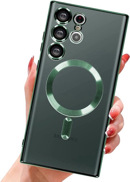 Samsung Galaxy S23 Ultra Hoesjes – Magnetische MagSafe Backcover – TPU – Camerabescherming – Groen-Ilumina Benelux