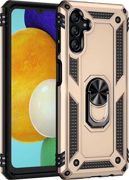 Samsung Galaxy A13 4G Hoesjes – Anti-Shock Hybride Ring Armor Backcover – Schokbestendig – Goud-Ilumina Benelux