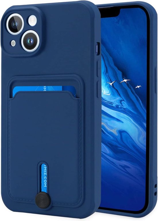 iPhone 13 Mini Hoesjes – Siliconen Backcover – Push-Pull Pasjeshouder – Blauw-Ilumina Benelux