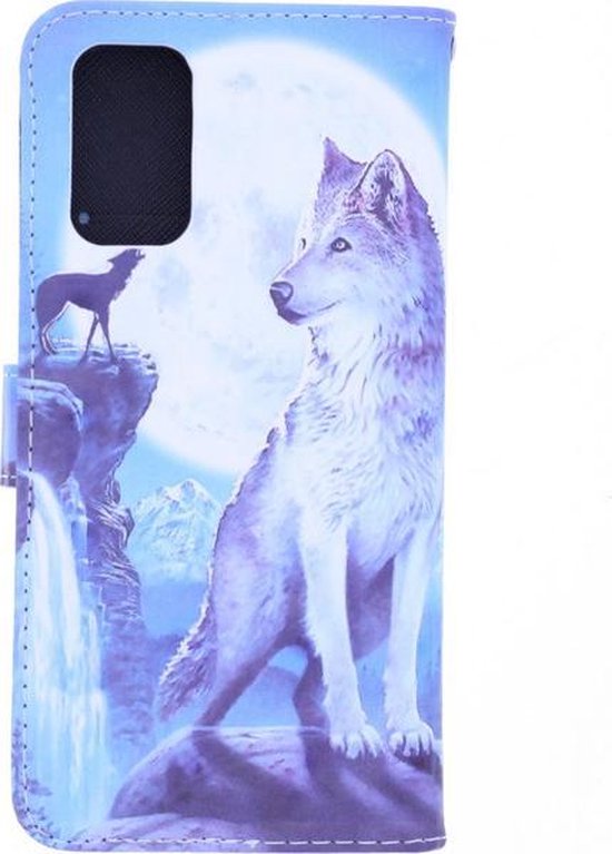 Motorola Moto G50 5G Hoesjes – Bookcase Portemonnee Hoes – Wolf Print – Magneetsluiting – 2x Screenprotector – Zwart-Ilumina Benelux