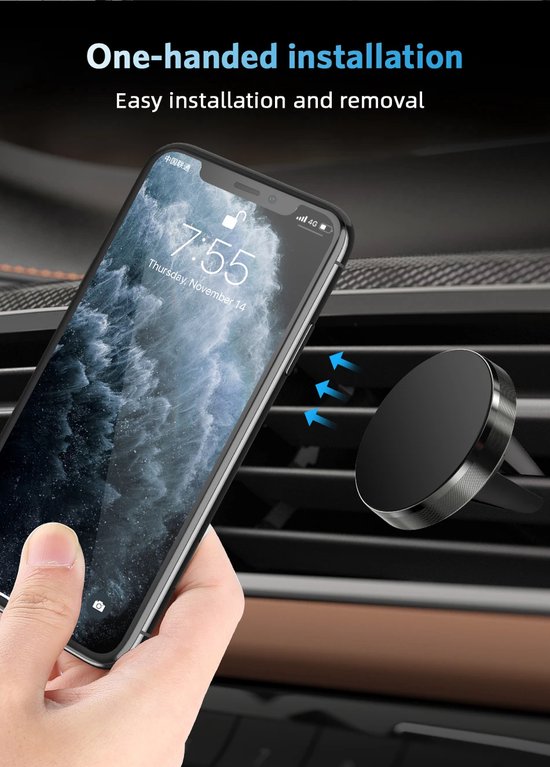 Telefoonhouder auto – Magnetisch voor ventilatierooster – Compact – Universeel – Zwart-Telefoonhouders-Ilumina Benelux