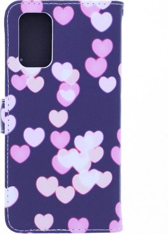 Samsung Galaxy A02s Hoesjes – Bookcase – Hartjes Print – Met 2x Gehard Glas Screenprotector – Zwart-Ilumina Benelux