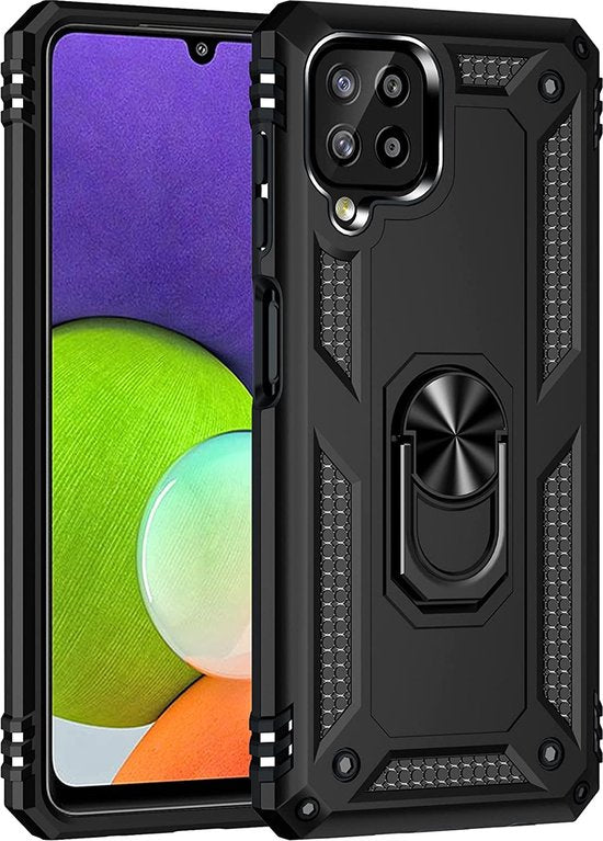 Samsung Galaxy A22 4G Hoesjes – Ring Armor Backcover – 360° Draaibare Standaard – Magneet – Zwart