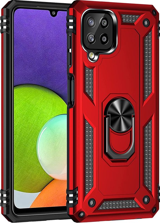 Samsung Galaxy A22 4G Hoesjes – Ring Armor Backcover – 360° Draaibare Standaard – Magneet – Rood-Ilumina Benelux