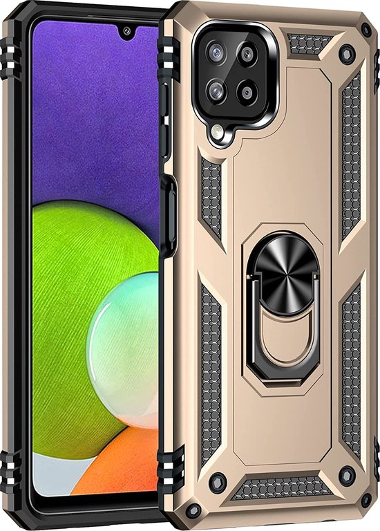 Samsung Galaxy A22 4G Hoesjes – Anti-Shock Hybride Backcover – Ringhouder – Armor Bescherming – Goud-Ilumina Benelux