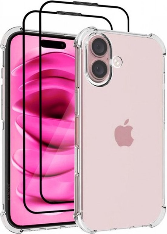 iPhone 16 Hoesjes – Anti-Shock Siliconen Backcover – Transparant – Inclusief 2x Screenprotector Gehard Glas – Anti-Kras-Ilumina Benelux