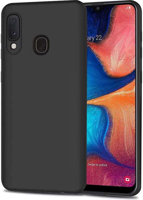 Samsung Galaxy A20E Hoesjes – Siliconen Backcover + 2x Screenprotector – Gehard Glas – Anti-kras – Zwart