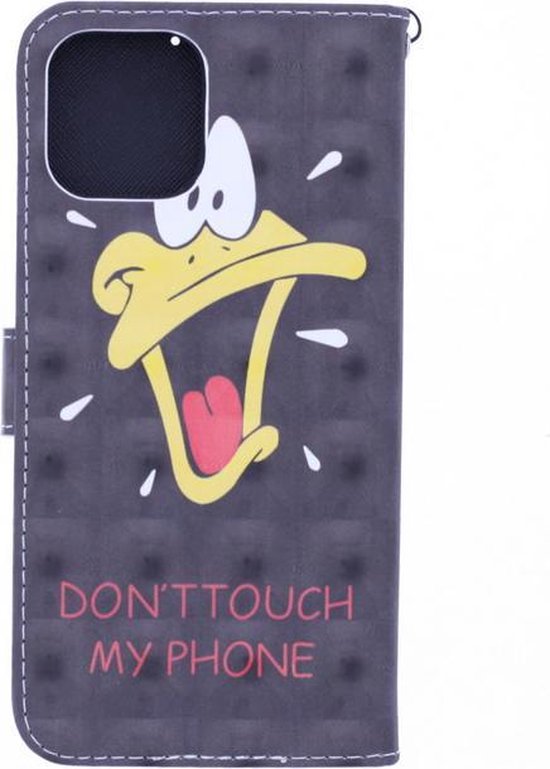 Motorola Moto G9 Power Hoesjes – Bookcase Portemonneehoes – Don't Touch My Phone Duck 3D Print – 2x Screenprotector – Zwart-Ilumina Benelux