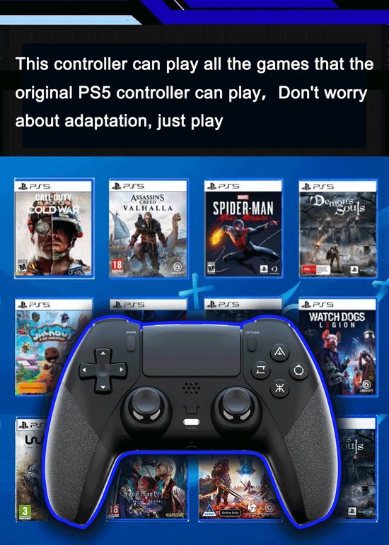 PS5 Controller – Draadloze Gamepad met Back Buttons – Turbo & Touchpad – Compatibel met PS5/PS4/PC – Wit