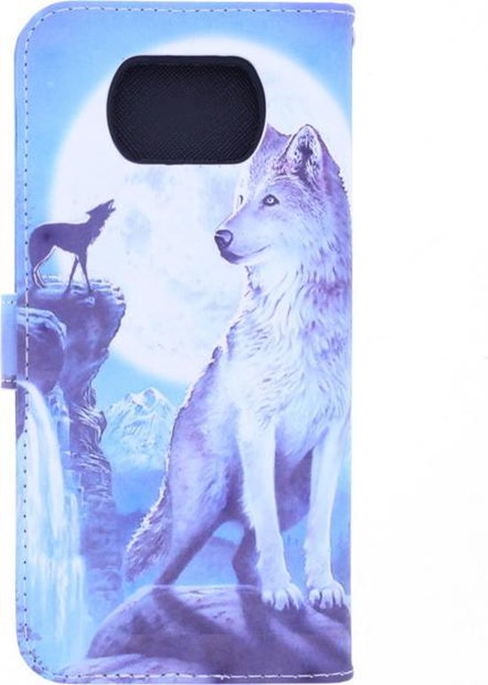 Nokia 1.4 Hoesjes – Bookcase Portemonneehoes – Wolf Print – 2x Screenprotector – Zwart-Ilumina Benelux