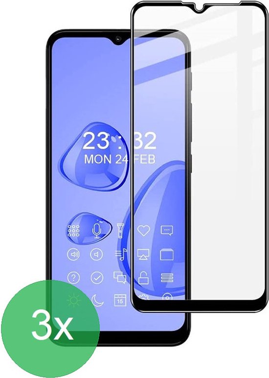 Full Cover Screenprotector - Geschikt voor Motorola Moto E7i Power Full Screenprotector 3x - 9H Glas (3-Pack)