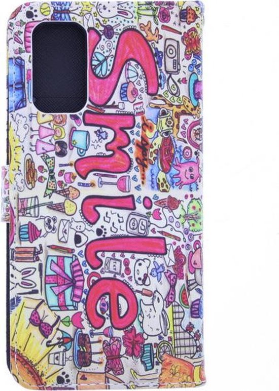 Oppo Find X2 Neo Hoesjes – Bookcase – Print Smile Graffiti – Magneetsluiting-Ilumina Benelux