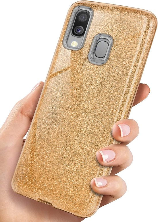 Samsung Galaxy A20S Hoesjes – Siliconen TPU Backcover – Glitter BlingBling – Schokbestendig – Goud-Ilumina Benelux