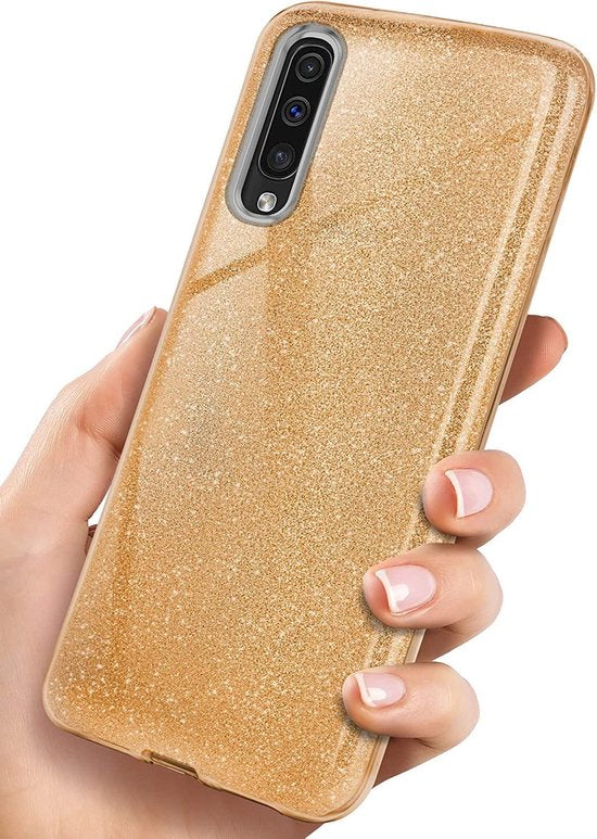 Samsung Galaxy A30S Hoesjes – Siliconen TPU Backcover – Glitter BlingBling – Schokbestendig – Goud-Ilumina Benelux