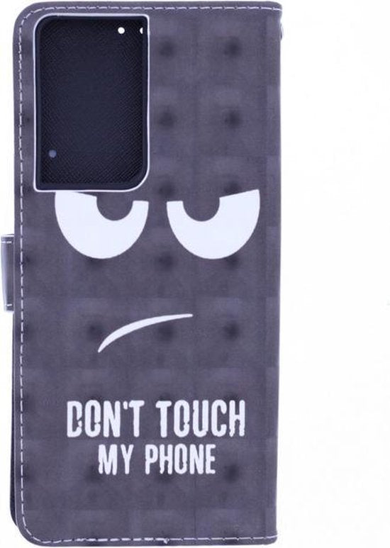 Samsung Galaxy S21 Ultra Hoesjes – 3D Print Backcover Don't Touch My Phone – Inclusief 2x Gehard Glas Screenprotector – Zwart-Ilumina Benelux