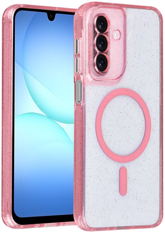Samsung Galaxy A17 5G/A26 Hoesjes – MagSafe Backcover – Transparant Glitter – Krasbestendig Slank – Roze-Ilumina Benelux