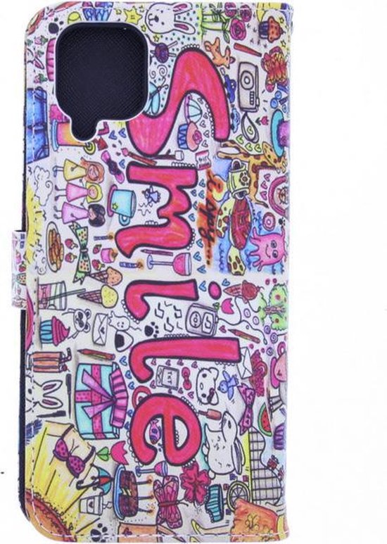 Bookcase Geschikt voor: Samsung Galaxy A42 hoesje met print - Smile Graffiti met 2x Glas Screenprotector