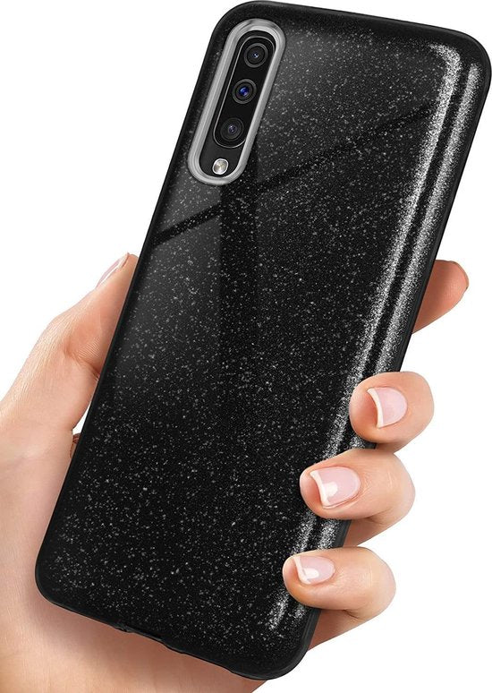 Samsung Galaxy A50 Hoesjes – Glitters TPU Siliconen Backcover – BlingBling – Zwart-Ilumina Benelux