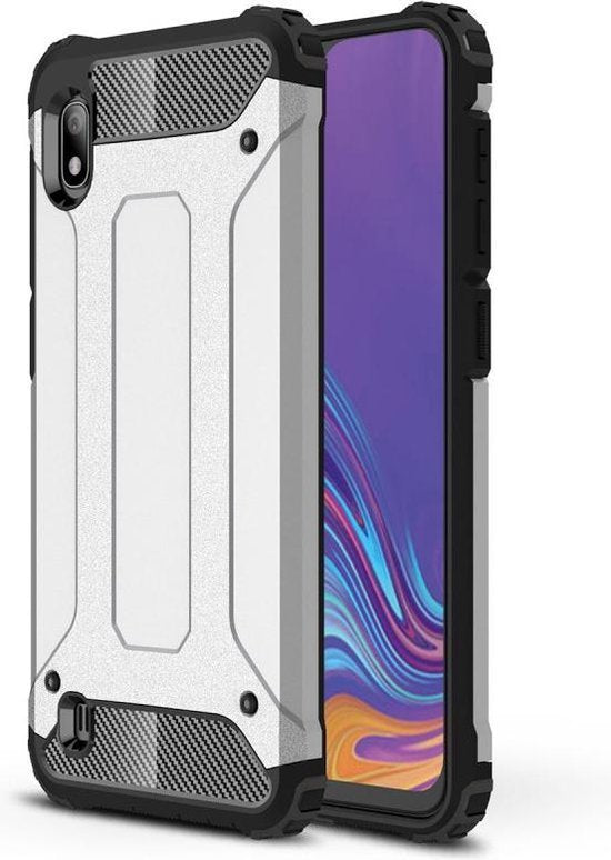 Schokbestendig Heavy Duty Armor Hoesje Geschikt voor: Samsung Galaxy A20E Back Cover - Zilver