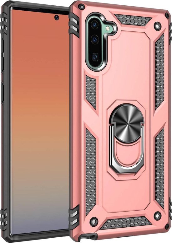 Anti-Shock Hybrid Ring Armor Hoesje Geschikt voor: Samsung Galaxy Note 10 - Roségoud