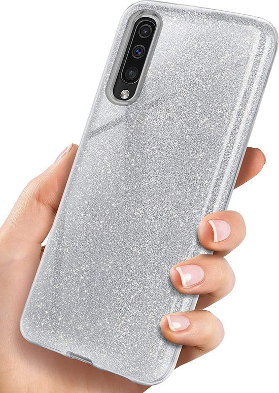 Samsung Galaxy A30S Hoesjes – Siliconen TPU Backcover – Glitter BlingBling – Schokbestendig – Zilver-Ilumina Benelux