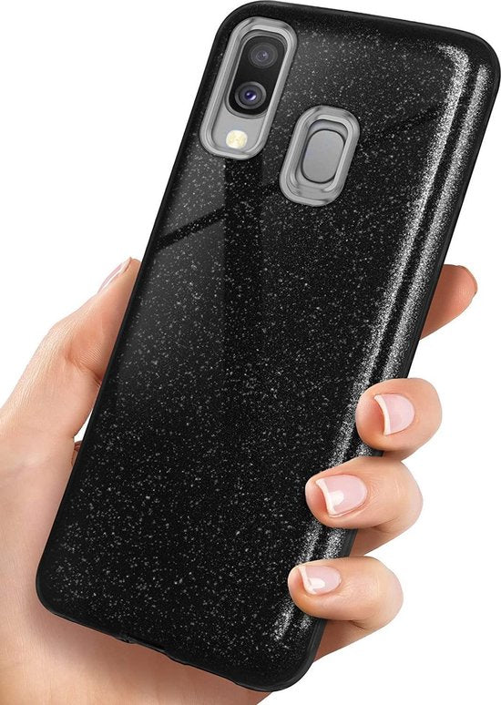 Samsung Galaxy A40 Hoesjes – Glitters TPU Siliconen Backcover – BlingBling Cover – Zwart-Ilumina Benelux