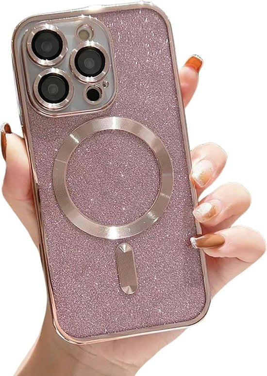iPhone 16 Hoesjes – MagSafe Compatibel – Zachte TPU Backcover – Glitter Sequin Design – Roze-Ilumina Benelux