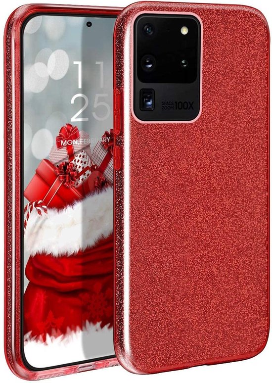 Samsung Galaxy S20 FE Hoesjes – Glitters TPU Siliconen Backcover – BlingBling Cover – Rood-Ilumina Benelux