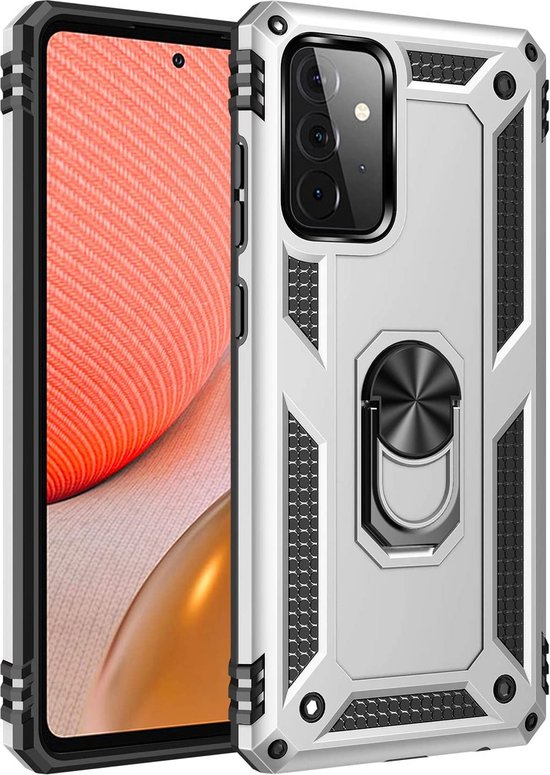 Samsung Galaxy A32 5G Hoesjes – Ring Armor Backcover – 360° Draaibare Standaard – Magneet – Zilver-Ilumina Benelux
