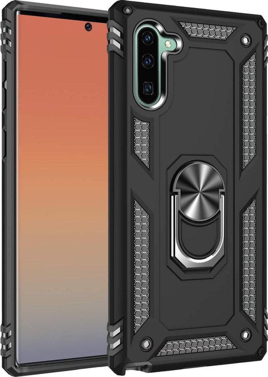 Anti-Shock Hybrid Ring Armor Hoesje Geschikt voor: Samsung Galaxy Note 10 - zwart