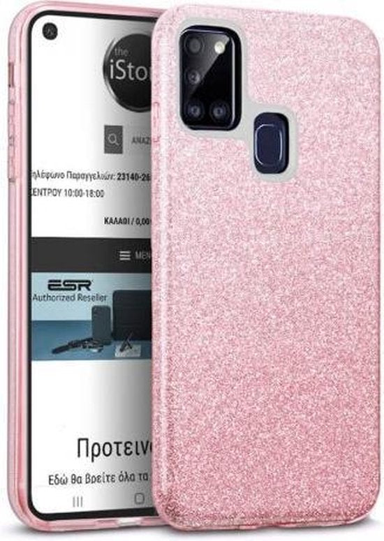 Samsung Galaxy M21 Hoesjes – Siliconen TPU Backcover – Glitters BlingBling – Schokbestendig – Rosé-Ilumina Benelux