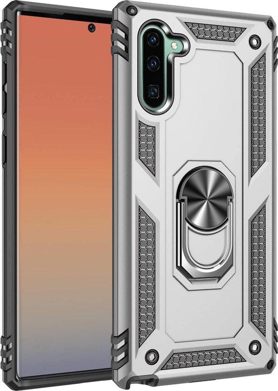 Samsung Galaxy Note 10 Hoesjes – Hybride Ring Armor Backcover – Schokbestendig – Zilver-Ilumina Benelux